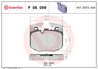 Комплект тормозных колодок, дисковый тормоз BREMBO P 06 099