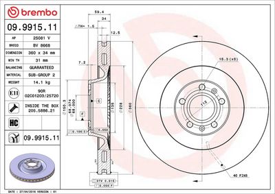 Тормозной диск BREMBO 09.9915.11