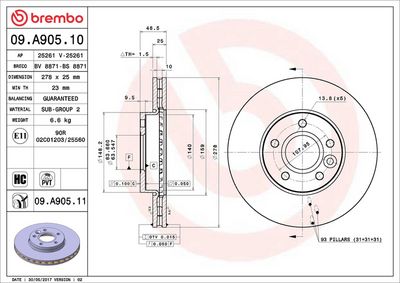 Тормозной диск BREMBO 09.A905.10