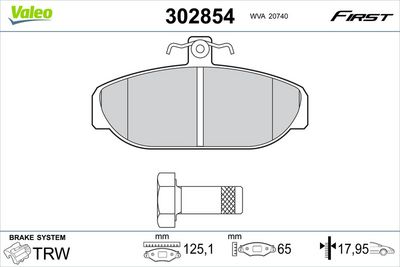 Bremžu uzliku kompl., Disku bremzes VALEO 302854