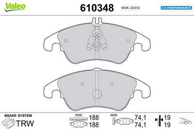 Bremžu uzliku kompl., Disku bremzes VALEO 610348