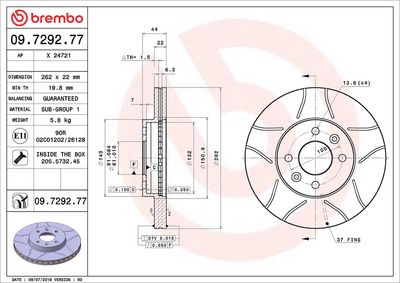 Тормозной диск BREMBO 09.7292.77