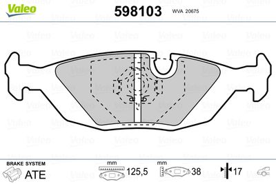 Комплект тормозных колодок, дисковый тормоз VALEO 598103