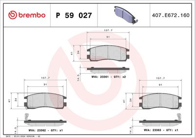 Bremžu uzliku kompl., Disku bremzes BREMBO P 59 027
