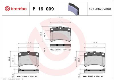 Bremžu uzliku kompl., Disku bremzes BREMBO P 16 009