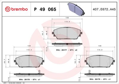 Комплект тормозных колодок, дисковый тормоз BREMBO P 49 065