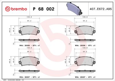 Комплект тормозных колодок, дисковый тормоз BREMBO P 68 002