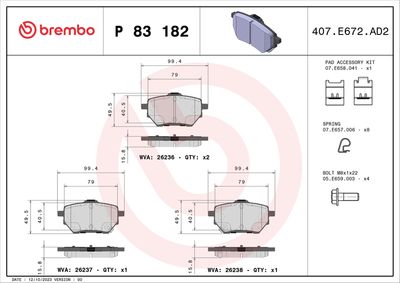 Bremžu uzliku kompl., Disku bremzes BREMBO P 83 182