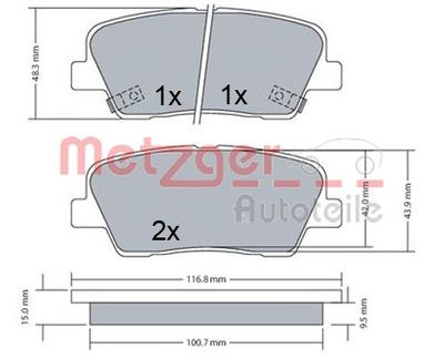 Bremžu uzliku kompl., Disku bremzes METZGER 1170687