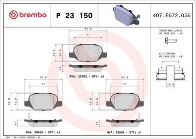 Комплект тормозных колодок, дисковый тормоз BREMBO P 23 150