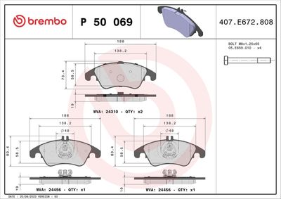 Комплект тормозных колодок, дисковый тормоз BREMBO P 50 069X