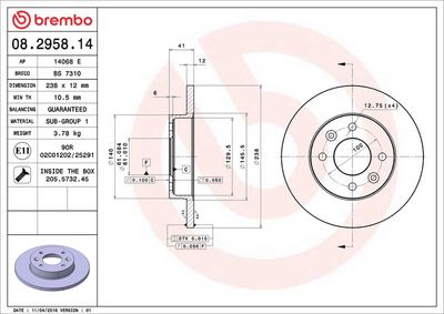 Тормозной диск BREMBO 08.2958.14
