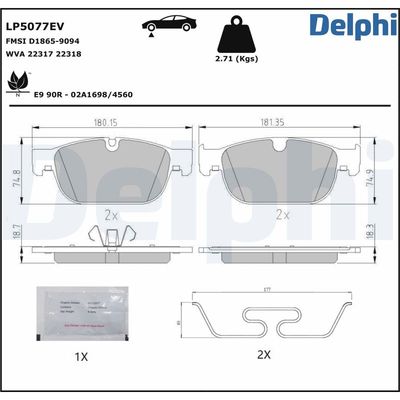 Комплект тормозных колодок, дисковый тормоз DELPHI LP5077EV