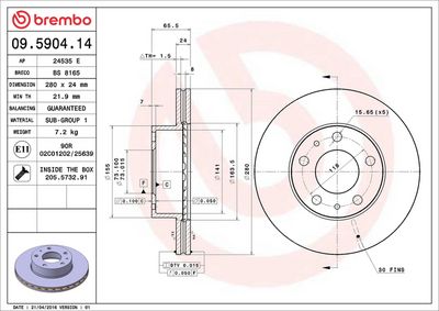 Тормозной диск BREMBO 09.5904.14