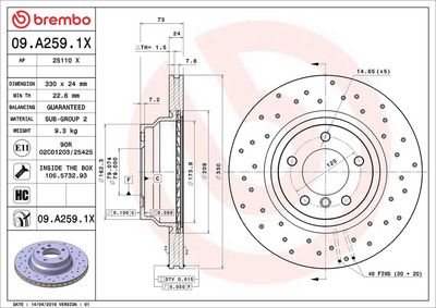 Тормозной диск BREMBO 09.A259.1X