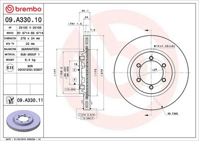 Тормозной диск BREMBO 09.A330.10