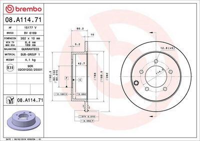 Тормозной диск BREMBO 08.A114.71