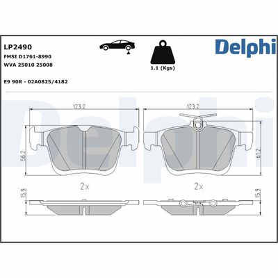 Комплект тормозных колодок, дисковый тормоз DELPHI LP2490
