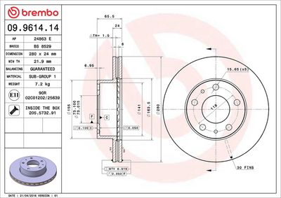 Тормозной диск BREMBO 09.9614.14