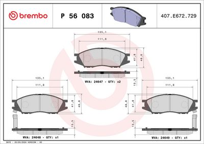 Bremžu uzliku kompl., Disku bremzes BREMBO P 56 083