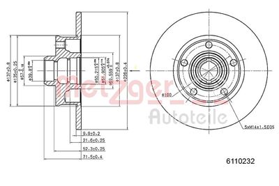 Тормозной диск METZGER 6110232