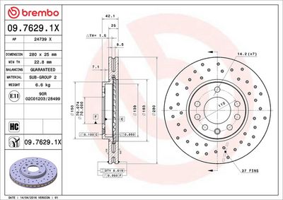 Тормозной диск BREMBO 09.7629.1X