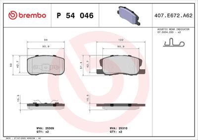 Bremžu uzliku kompl., Disku bremzes BREMBO P 54 046
