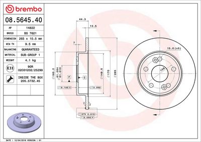 Тормозной диск BREMBO 08.5645.40
