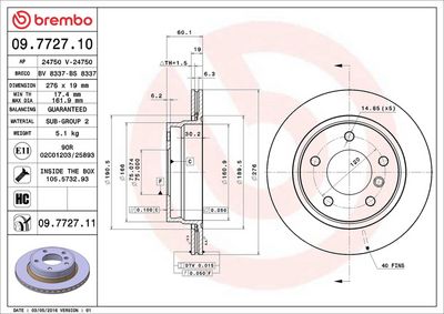 Тормозной диск BREMBO 09.7727.11