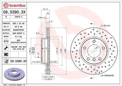 Тормозной диск BREMBO 09.5390.3X