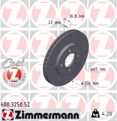 Тормозной диск ZIMMERMANN 600.3250.52