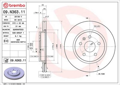 Тормозной диск BREMBO 09.N363.11