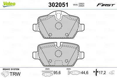 Bremžu uzliku kompl., Disku bremzes VALEO 302051