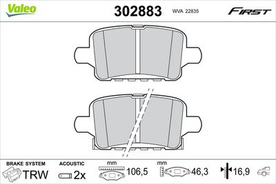 Комплект тормозных колодок, дисковый тормоз VALEO 302883