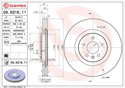 Тормозной диск BREMBO 09.N316.11