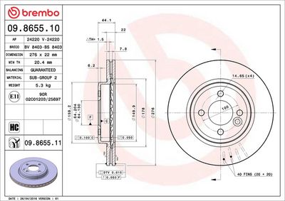 Тормозной диск BREMBO 09.8655.11
