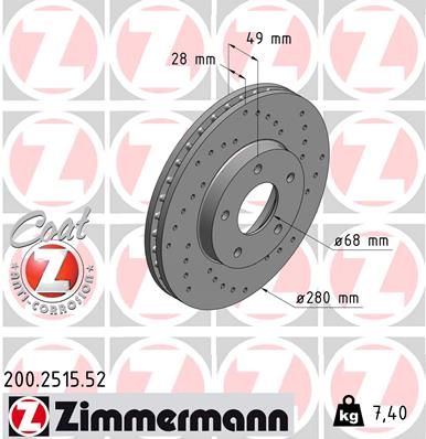 Тормозной диск ZIMMERMANN 200.2515.52