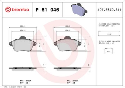 Bremžu uzliku kompl., Disku bremzes BREMBO P 61 046
