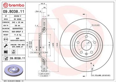 Тормозной диск BREMBO 09.B038.11