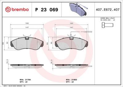 Bremžu uzliku kompl., Disku bremzes BREMBO P 23 069