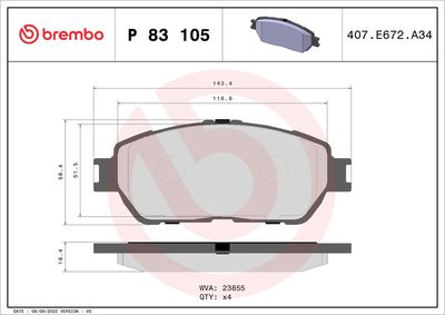 Комплект тормозных колодок, дисковый тормоз BREMBO P 83 105