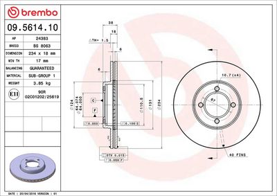 Bremžu diski BREMBO 09.5614.10