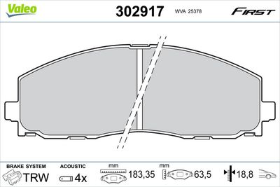 Bremžu uzliku kompl., Disku bremzes VALEO 302917