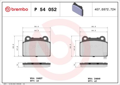 Bremžu uzliku kompl., Disku bremzes BREMBO P 54 052