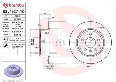 Тормозной диск BREMBO 08.4927.10
