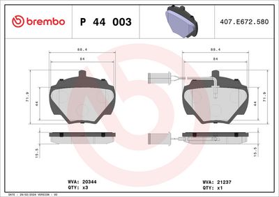 Bremžu uzliku kompl., Disku bremzes BREMBO P 44 003