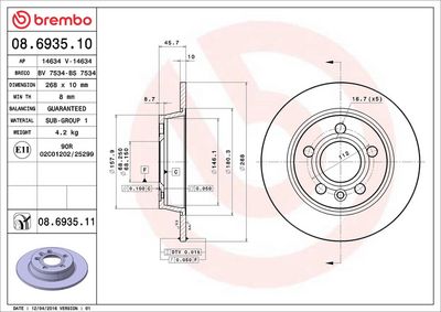 Тормозной диск BREMBO 08.6935.11