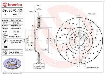 Тормозной диск BREMBO 09.8670.1X