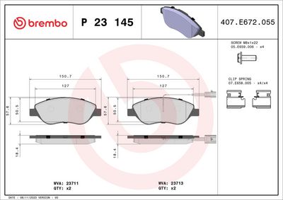 Комплект тормозных колодок, дисковый тормоз BREMBO P 23 145