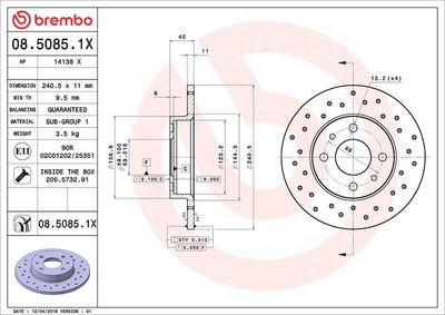 Тормозной диск BREMBO 08.5085.1X